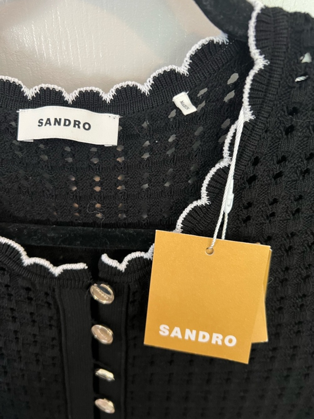 Sandro Black Crochet Knit Mini Dress Size 40 NWT - Picture 4 of 6